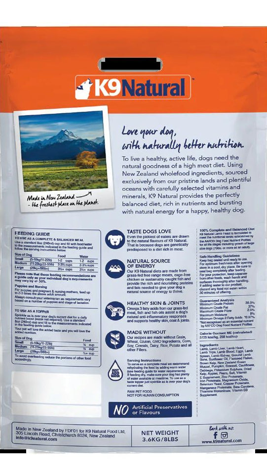 K9 Natural Lamb Feast Freeze-Dried Dog Food (8#)