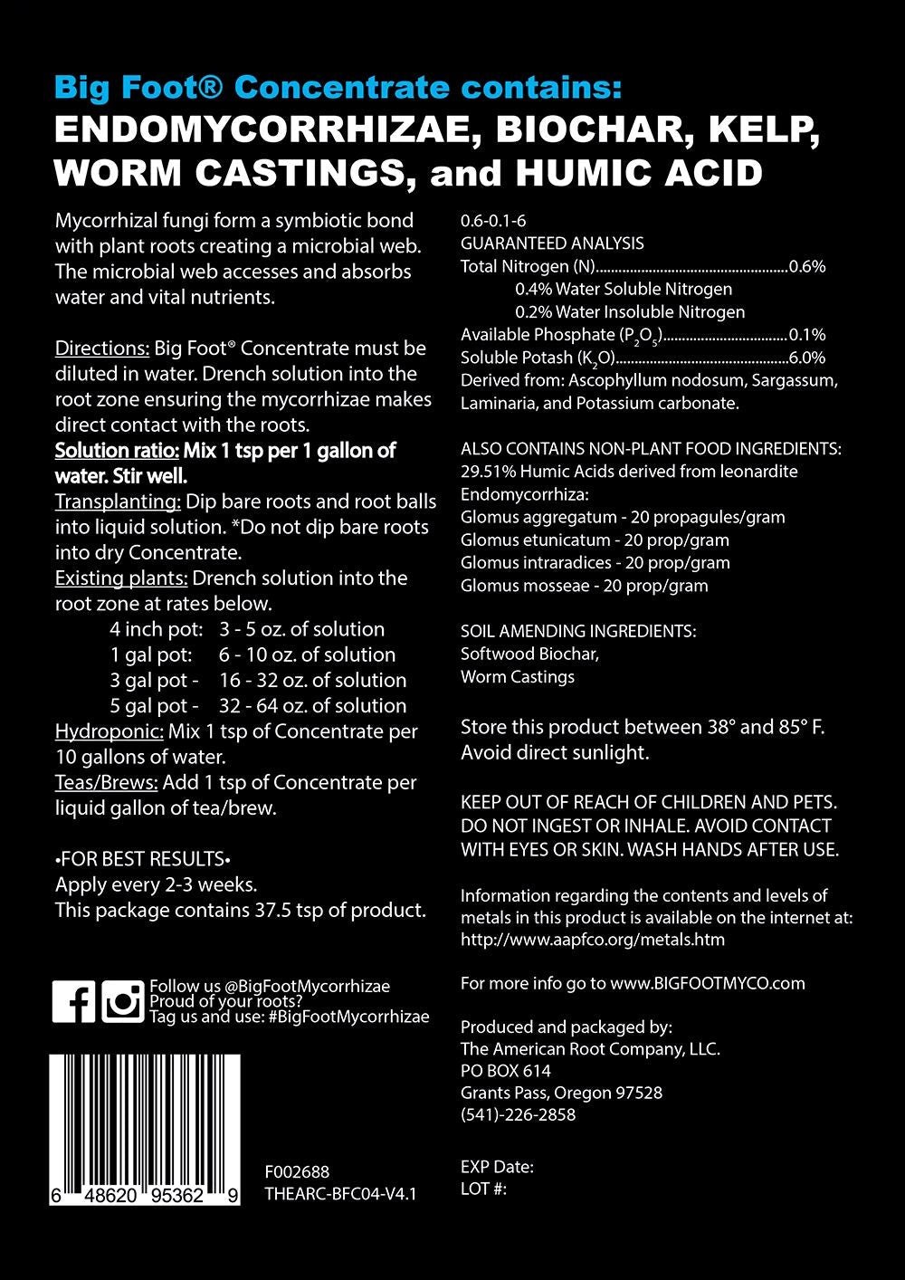 Big Foot - Water-in-Root Inoculum Mycorrhizae Concentrate  (4oz)