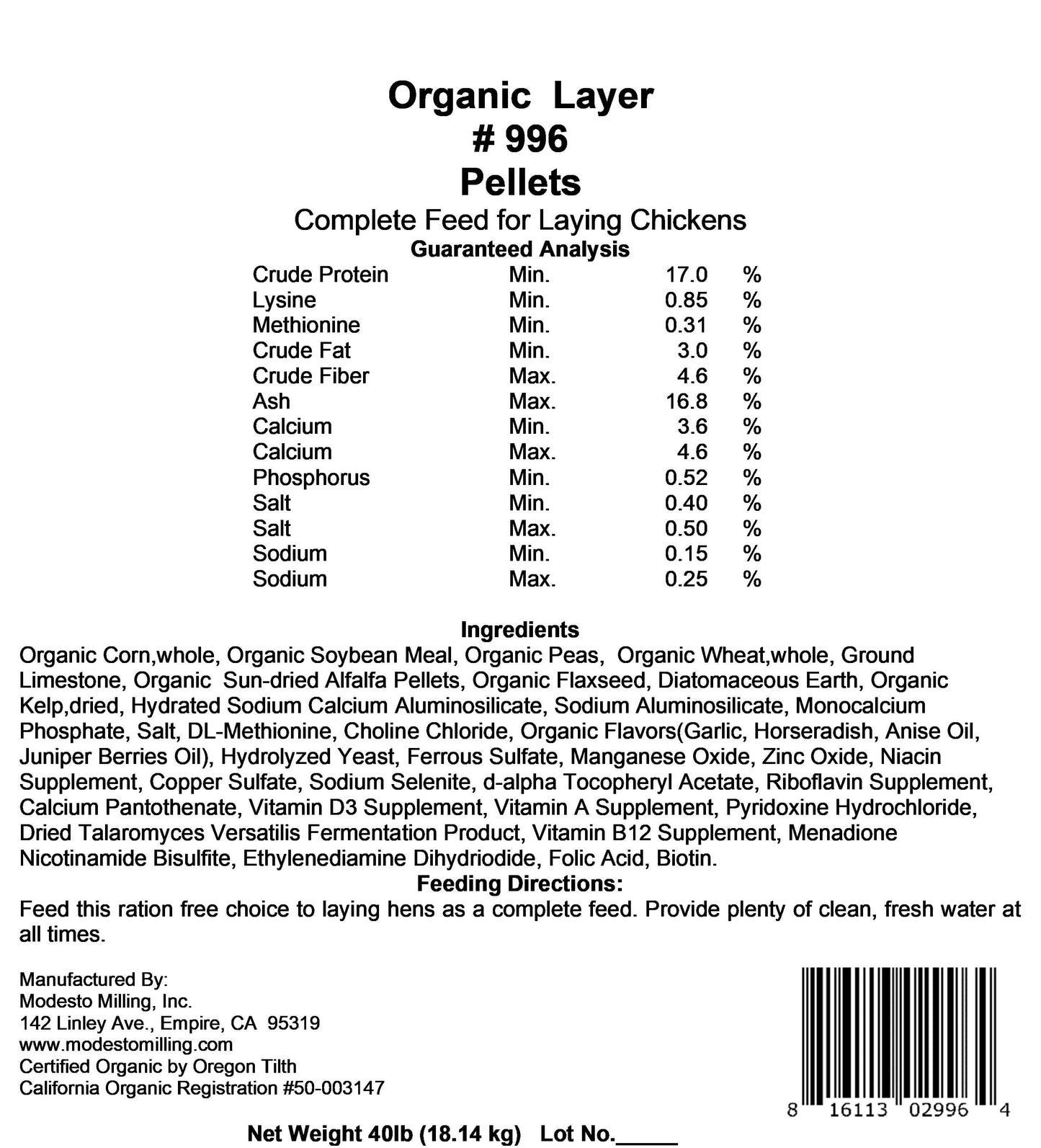 Modesto Milling Layer Pellets 996, 5997- Free Shipping
