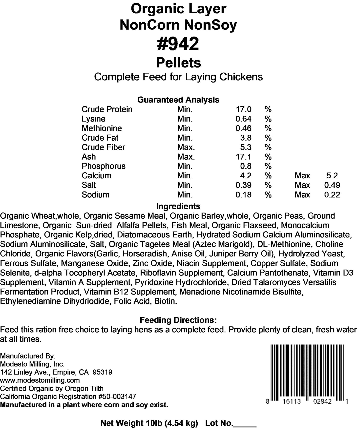 Modesto Milling Layer Pellets Non-Corn, Non-Soy - 942, 946, 943