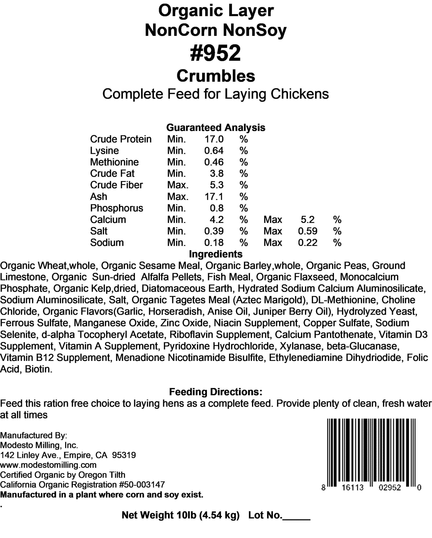 Modesto Milling Layer Crumble Non-Corn, Non-Soy - 952
